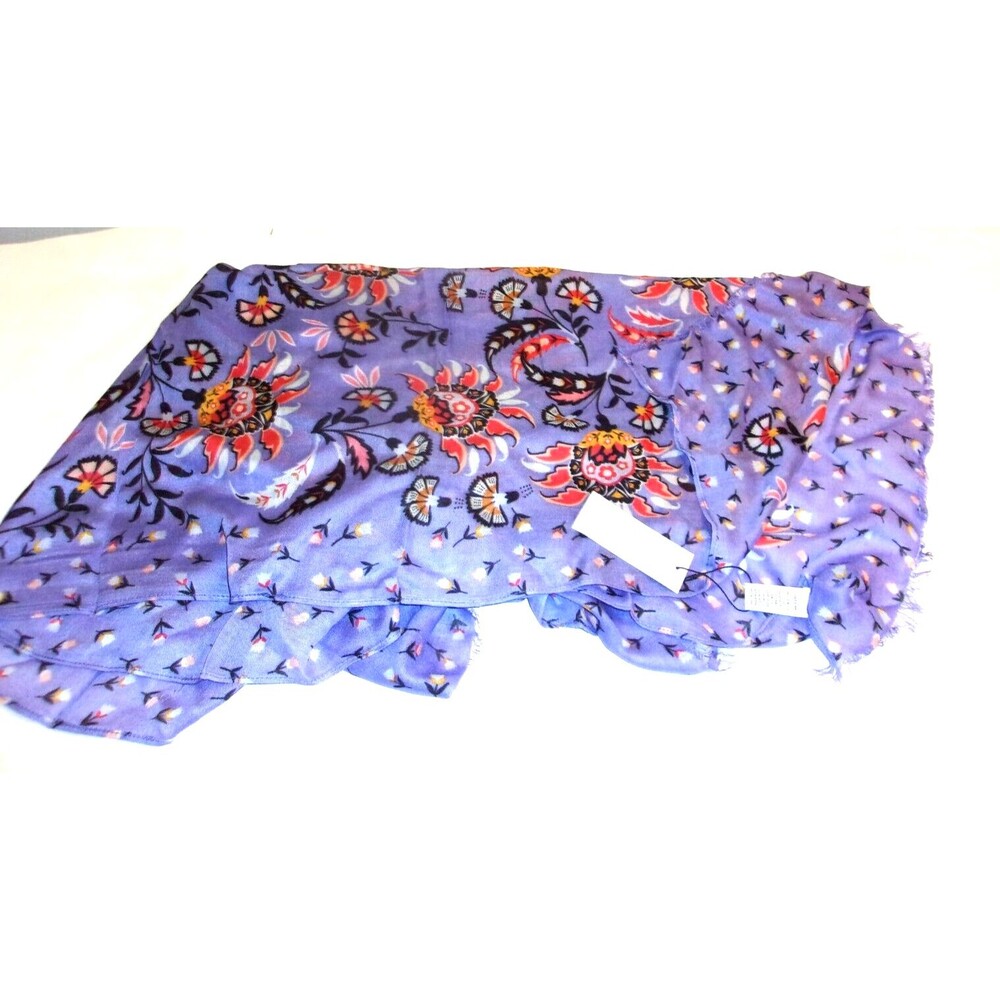 Vera Bradley Mural Garden Fringe Long Scarf 100% Rayon Purple Orange New - Picture 4 of 7
